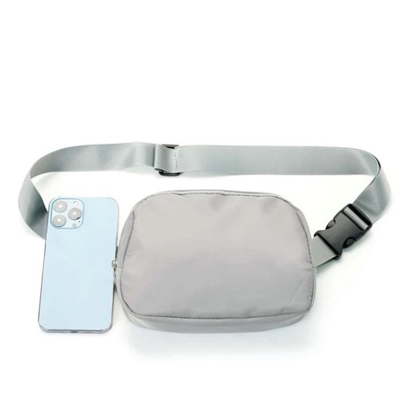 💙 Gray Double Pockets Release Buckle Adjustable Strap Fanny Pack - Picture 4 of 6